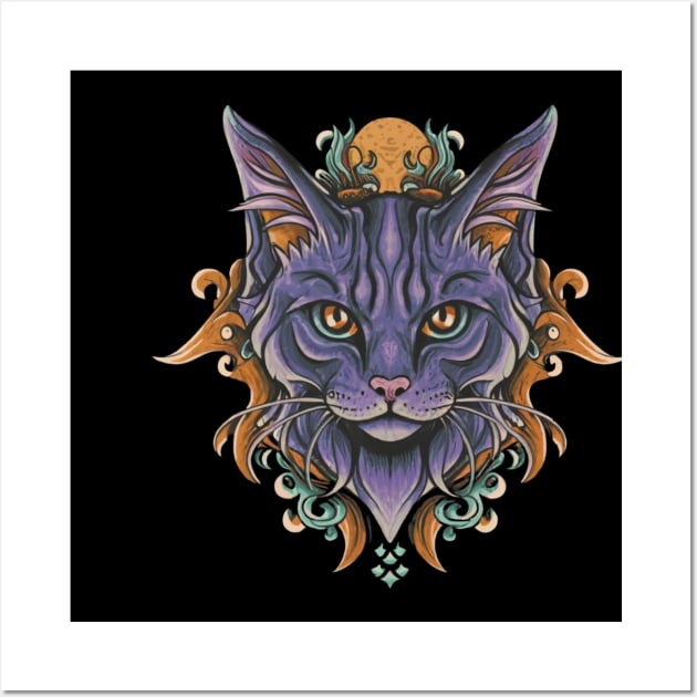 Gothic Cat Illustration Tattoo Wall Art by Goku Creations